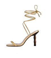 South Beach Gold Tie Faux Bamboo Heel Sandals
